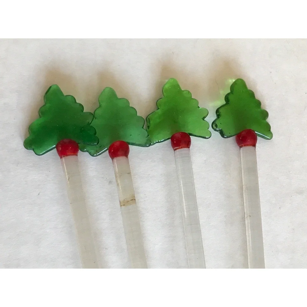 Glass Christmas tree's  Stir Sticks‎ Swizzle Stirrer set of 4